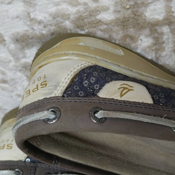 Sperry Top-Sider Sequin Leather Moccasin Shoes 6.5M Tan Gray - Picture 5 of 16